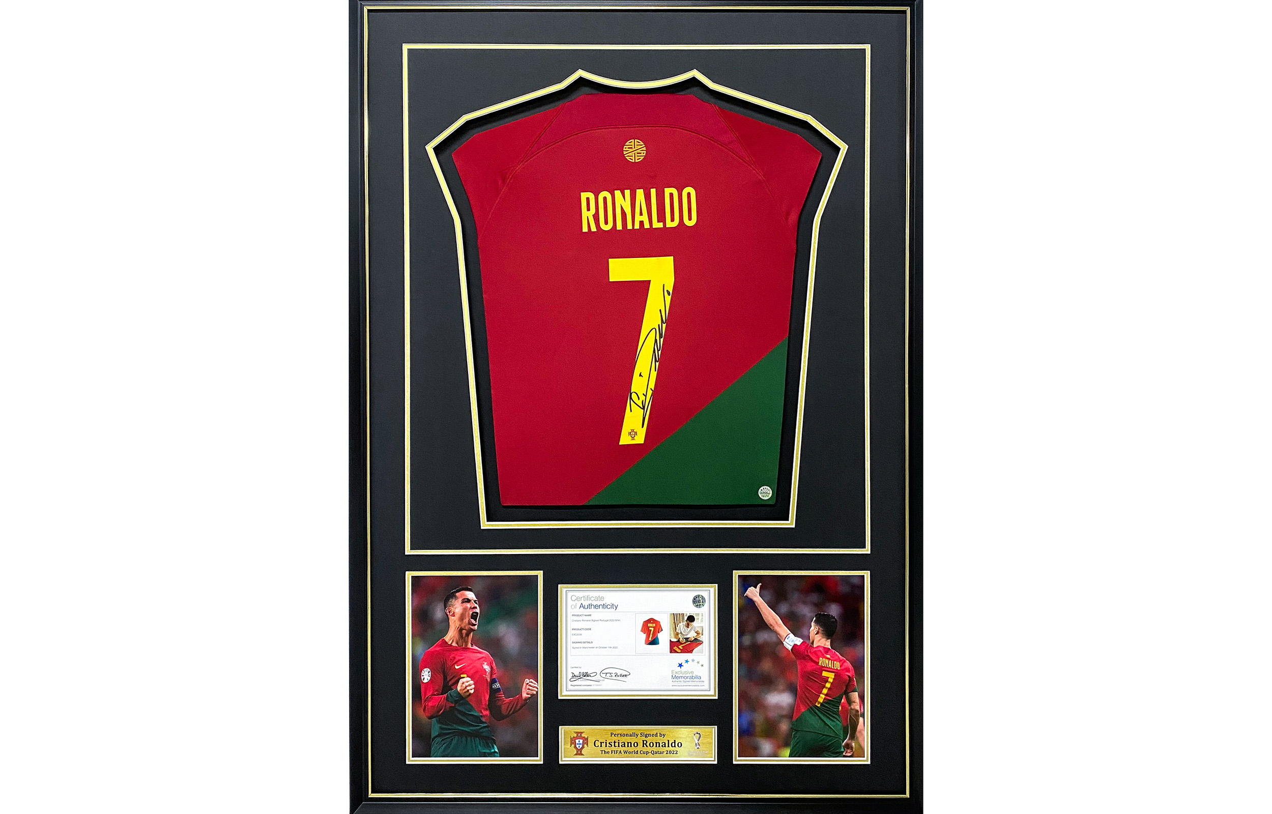 Huayi Taozhen Cristiano Ronaldo Signed Portugal 2022 FIFA World Cup Jersey with EM Cert Framed HY2025101