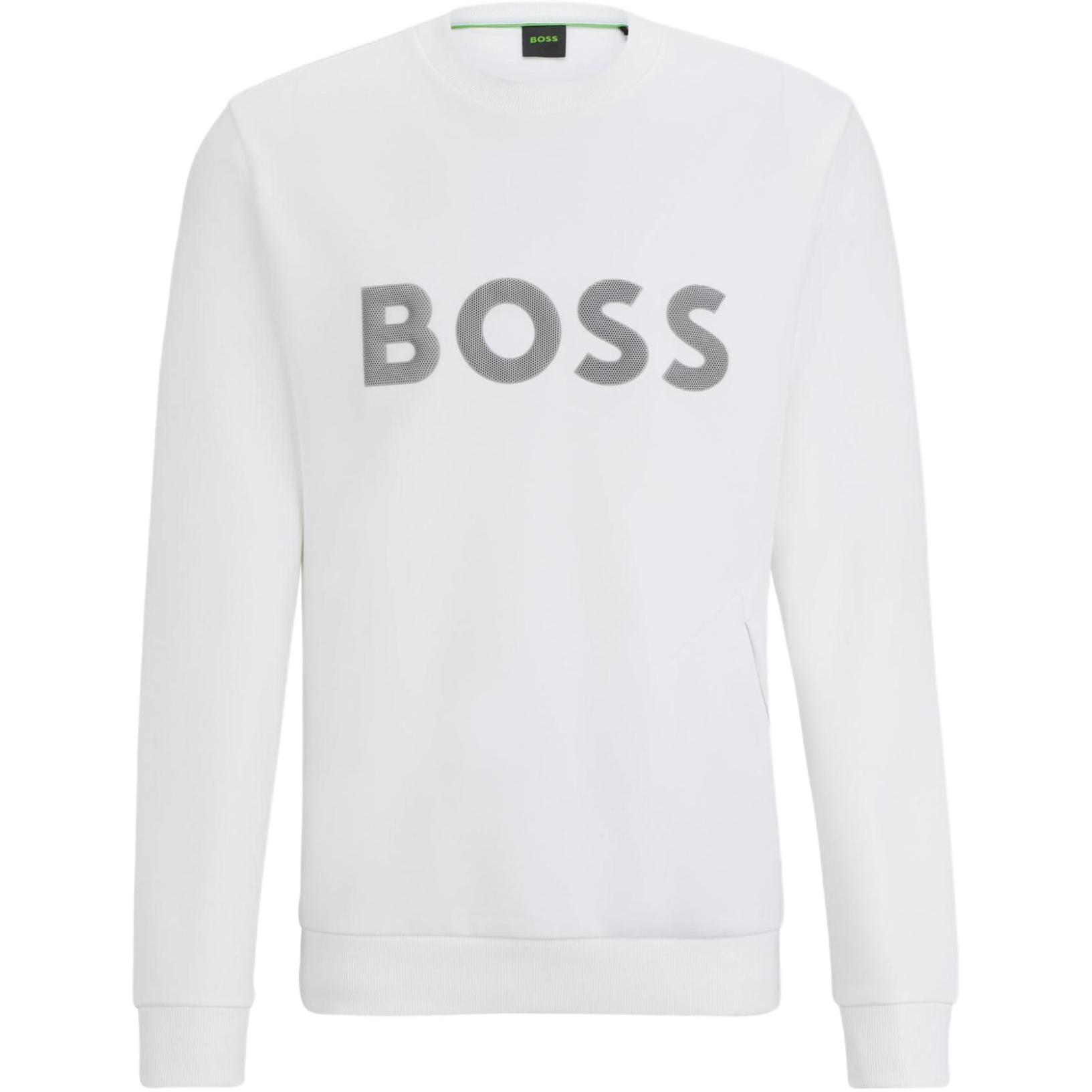 HUGO BOSS 3D Logo Cotton-Blend Sweatshirt White Mens Crewneck Long Sleeve 50510350-100