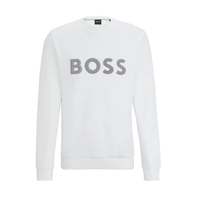 HUGO BOSS 3D Logo Cotton-Blend Sweatshirt White Mens Crewneck Long Sleeve 50510350-100