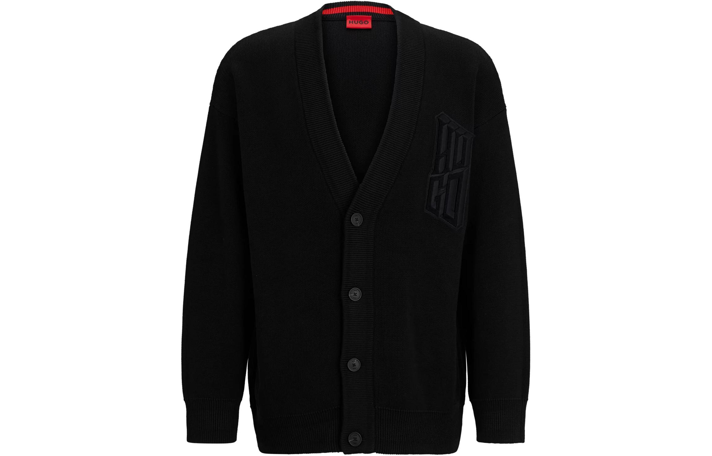 HUGO BOSS  Black Cotton-Blend Relaxed-Fit Cardigan with Stacked Logo 50500010-001