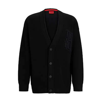 HUGO BOSS Black Cotton-Blend Relaxed-Fit Cardigan with Stacked Logo 50500010-001