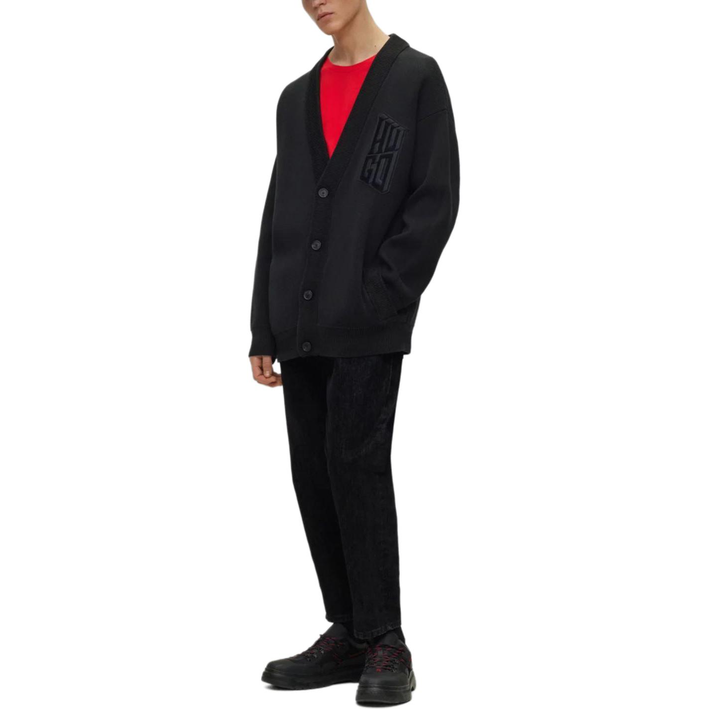 HUGO BOSS  Black Cotton-Blend Relaxed-Fit Cardigan with Stacked Logo 50500010-001 圖 3