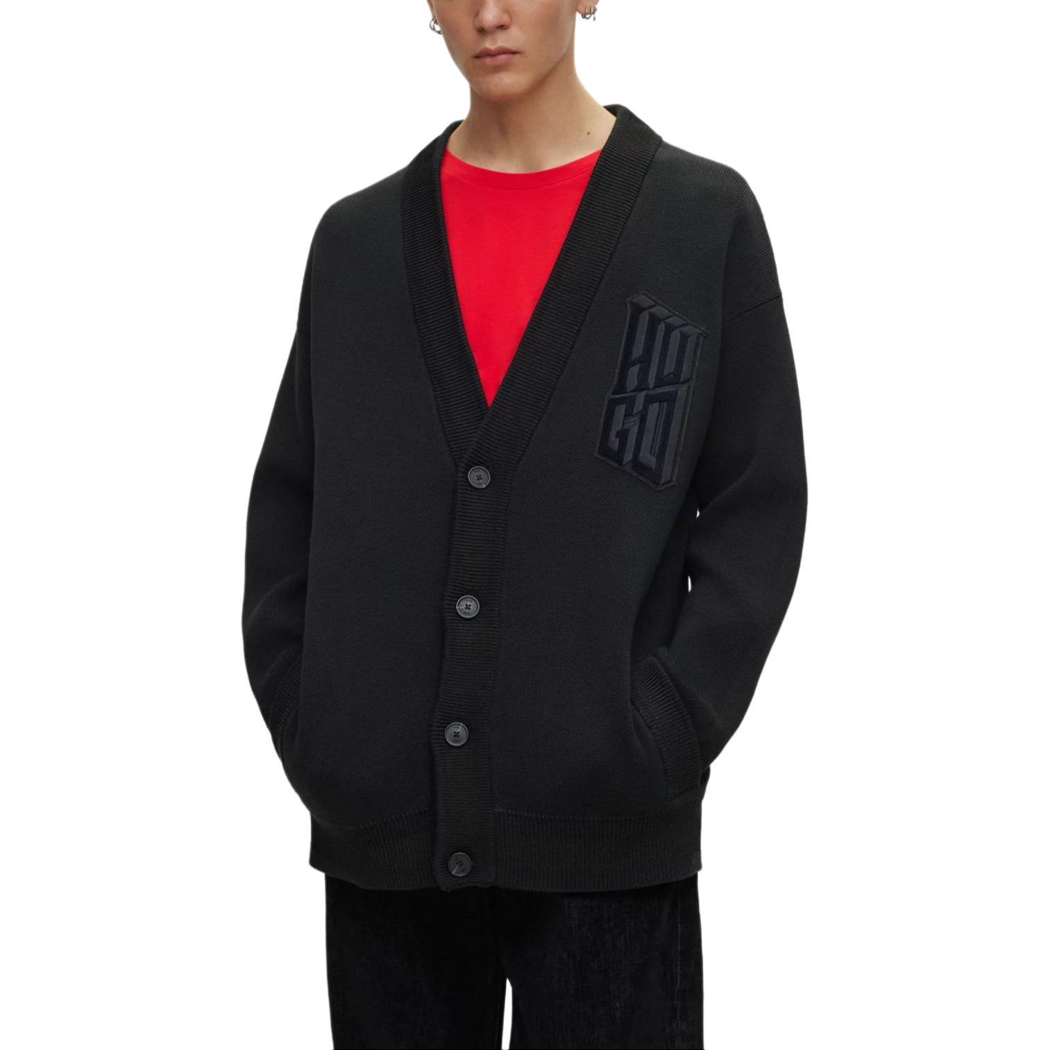 HUGO BOSS  Black Cotton-Blend Relaxed-Fit Cardigan with Stacked Logo 50500010-001 圖 4