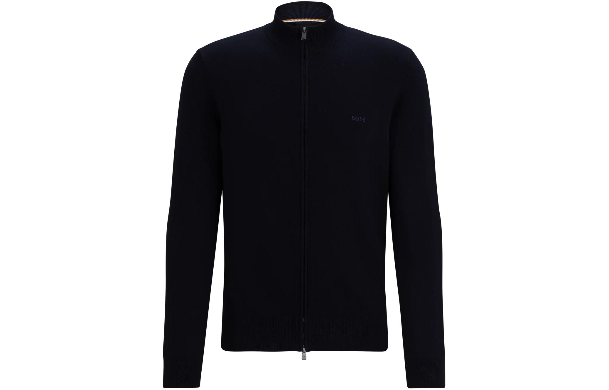 HUGO BOSS  Black Cotton Cardigan with Embroidered Logo in Regular Fit. 50505998-404