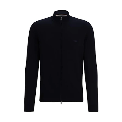 HUGO BOSS Black Cotton Cardigan with Embroidered Logo in Regular Fit. 50505998-404
