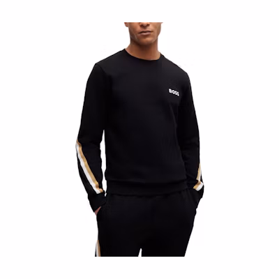 HUGO BOSS Black Crewneck Sweatshirt with Logo Stripe Design. 50521885-001
