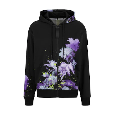 HUGO BOSS Black Floral Print Zip Hoodie Jacket Long Sleeve 50488820-001