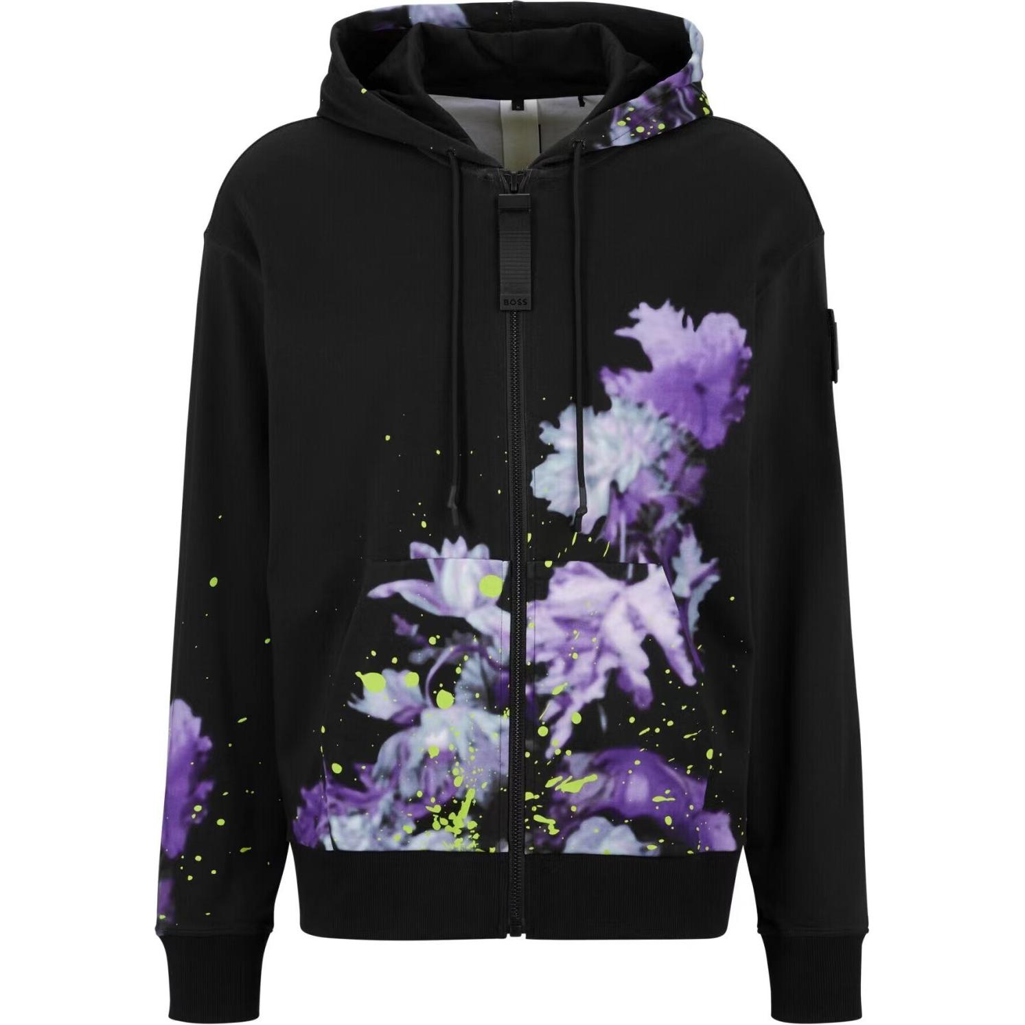 Order HUGO BOSS  Black Floral Print Zip Hoodie Jacket Long Sleeve 50488820-001