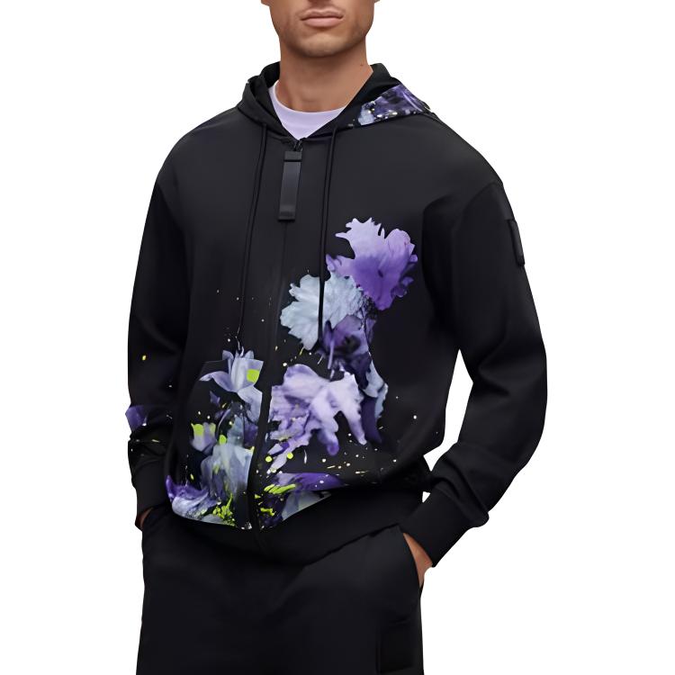 Purchase HUGO BOSS  Black Floral Print Zip Hoodie Jacket Long Sleeve 50488820-001