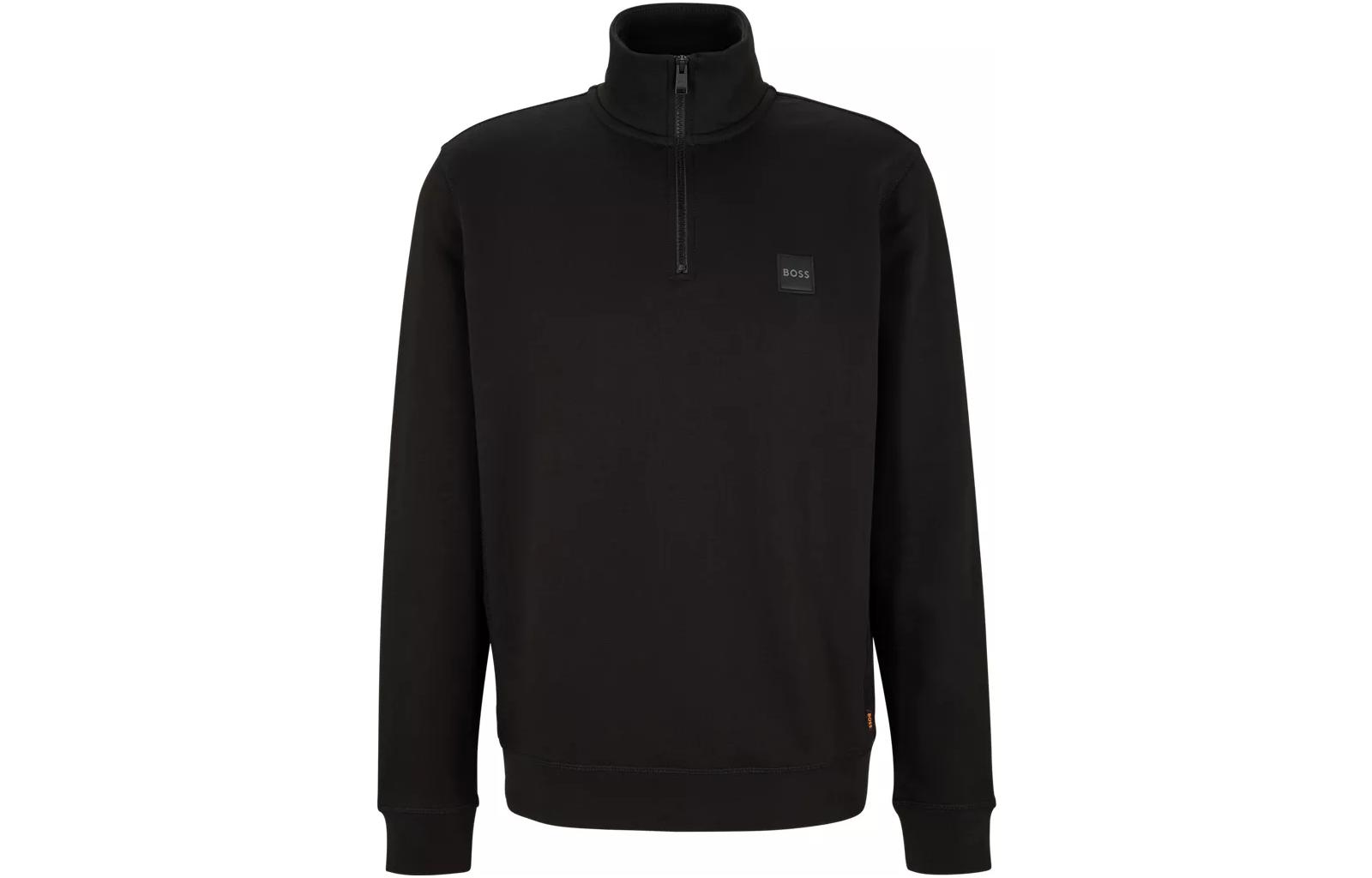 HUGO BOSS  Black Half-Zip Pullover Sweatshirt with Logo Patch. 50468926-001