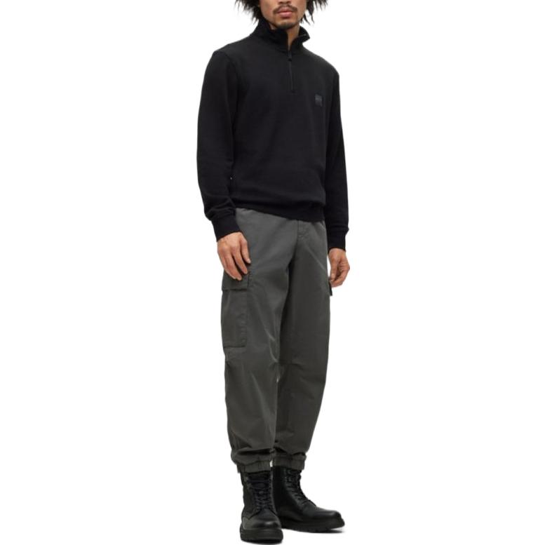 Lookbook HUGO BOSS  Black Half-Zip Pullover Sweatshirt with Logo Patch. 50468926-001