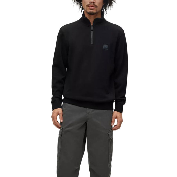 Purchase HUGO BOSS  Black Half-Zip Pullover Sweatshirt with Logo Patch. 50468926-001