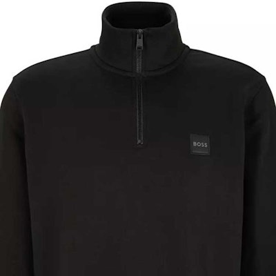 HUGO BOSS Black Half-Zip Pullover Sweatshirt with Logo Patch. 50468926-001 Details for HUGO BOSS Black Half-Zip Pullover Sweatshirt with Logo Patch. 50468926-001