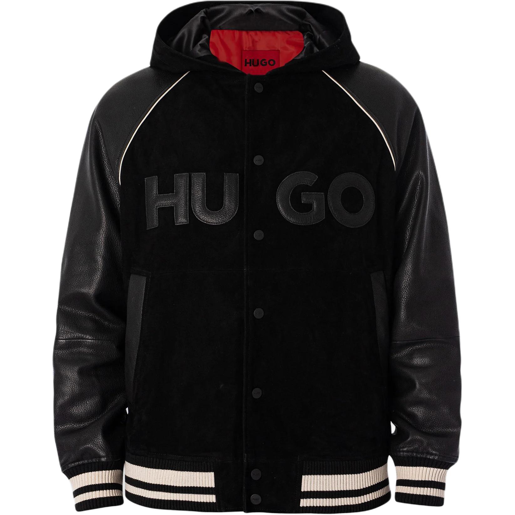 HUGO BOSS  Black Hooded Jacket with Letter Print and Button Closure. 50516870-001