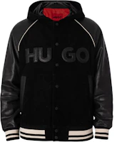 HUGO BOSS Black Hooded Jacket with Letter Print and Button Closure. 50516870-001 HUGO BOSS Black Hooded Jacket with Letter Print and Button Closure. 50516870-001