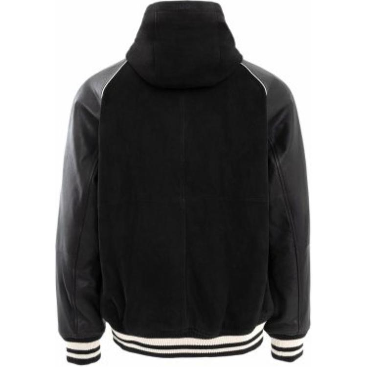 Lookbook HUGO BOSS Jaket Hitam Bertudung dengan Cetakan Huruf dan Penutup Butang. 50516870-001