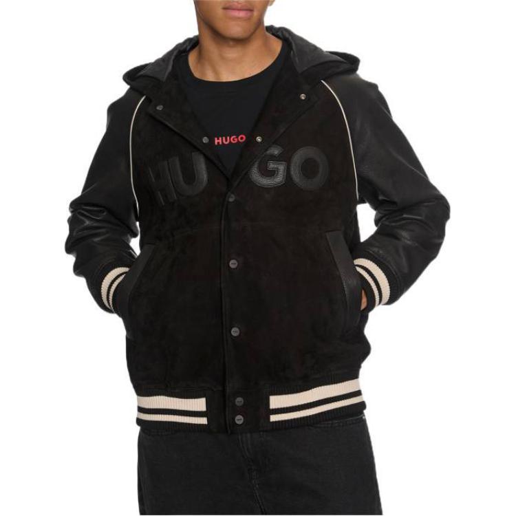 Purchase HUGO BOSS Jaket Hitam Bertudung dengan Cetakan Huruf dan Penutup Butang. 50516870-001