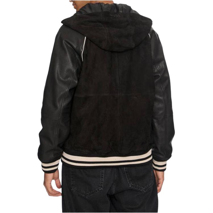 Details for HUGO BOSS Jaket Hitam Bertudung dengan Cetakan Huruf dan Penutup Butang. 50516870-001