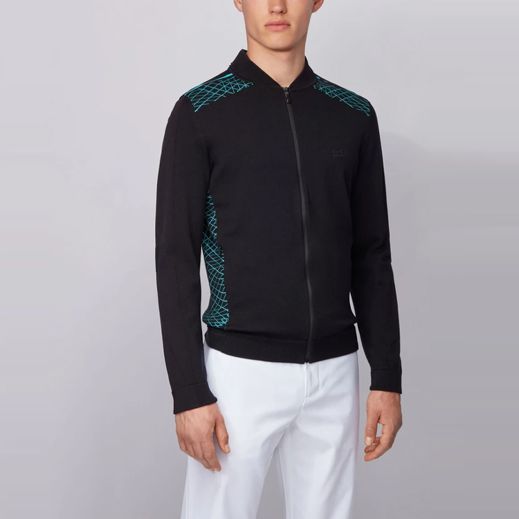 Shop HUGO BOSS 黑色幾何肩膀設計針織毛衣 50427756-001