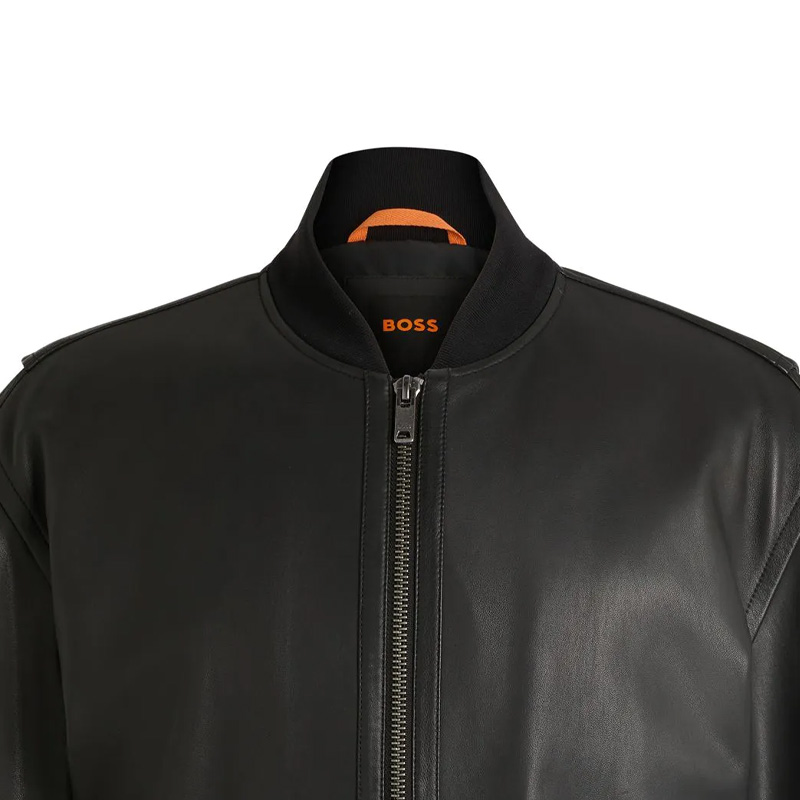 Lookbook HUGO BOSS  Black Leather Jacket with Dual Zipper and Loose Fit. 50522223-001