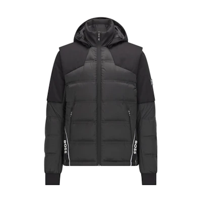 HUGO BOSS Black Logo Detachable Hood Down Jacket with Zipper. 50463437-001