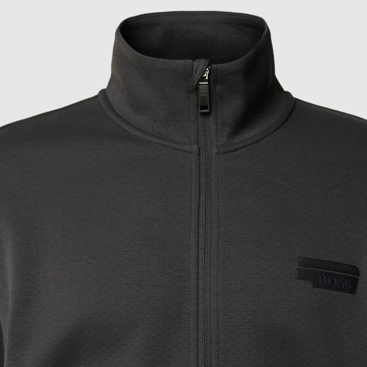 Sizing HUGO BOSS 黑色高領拉鍊休閒外套帶標誌印花。 50511413-016