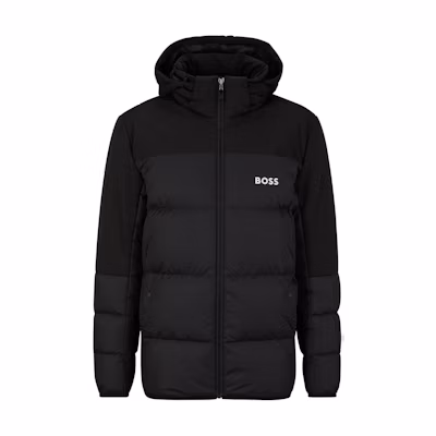HUGO BOSS Black Logo Print Hooded Zip Puffer Jacket. 50497558-001