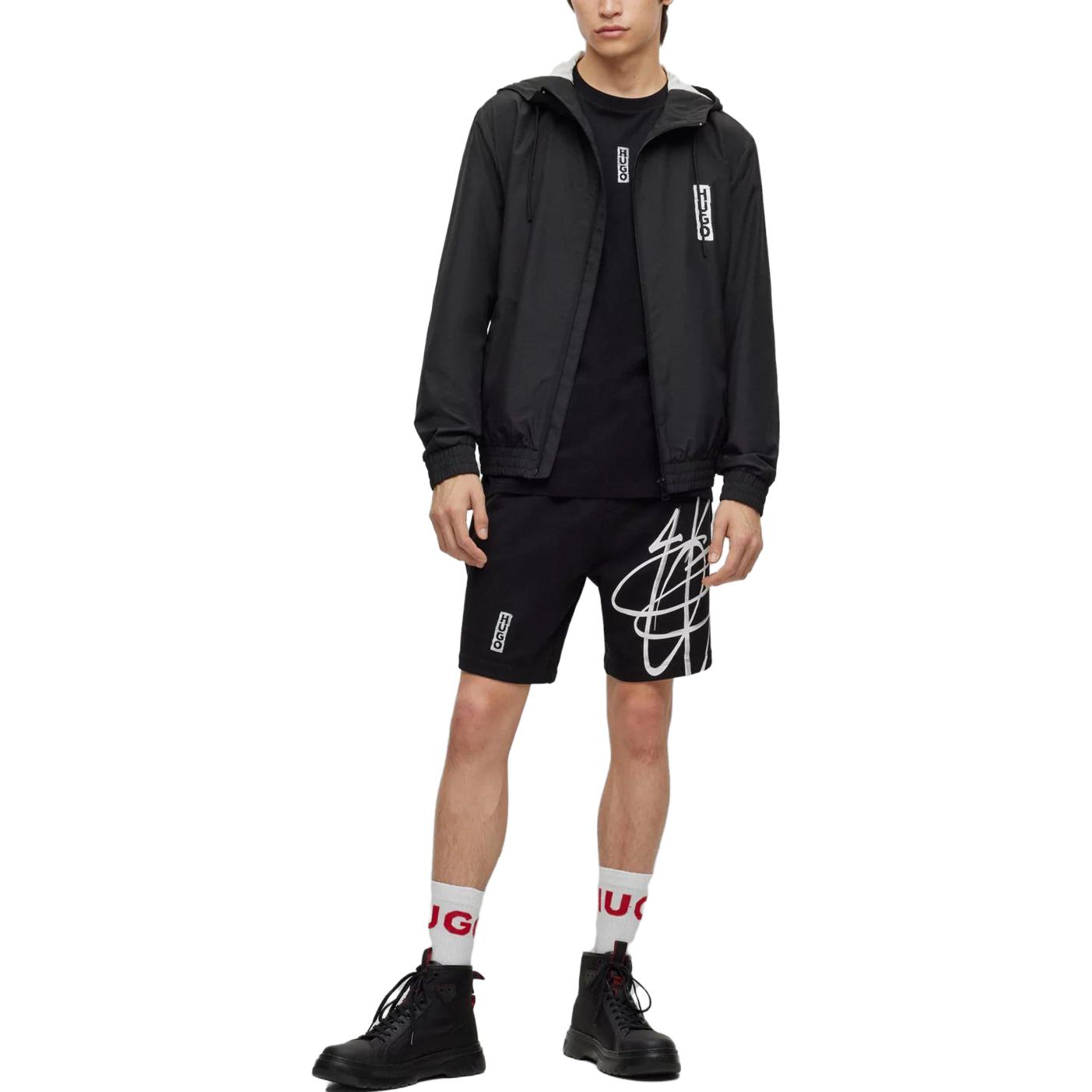 Lookbook HUGO BOSS 黑色Logo印花連帽拉鍊外套 50493643-001