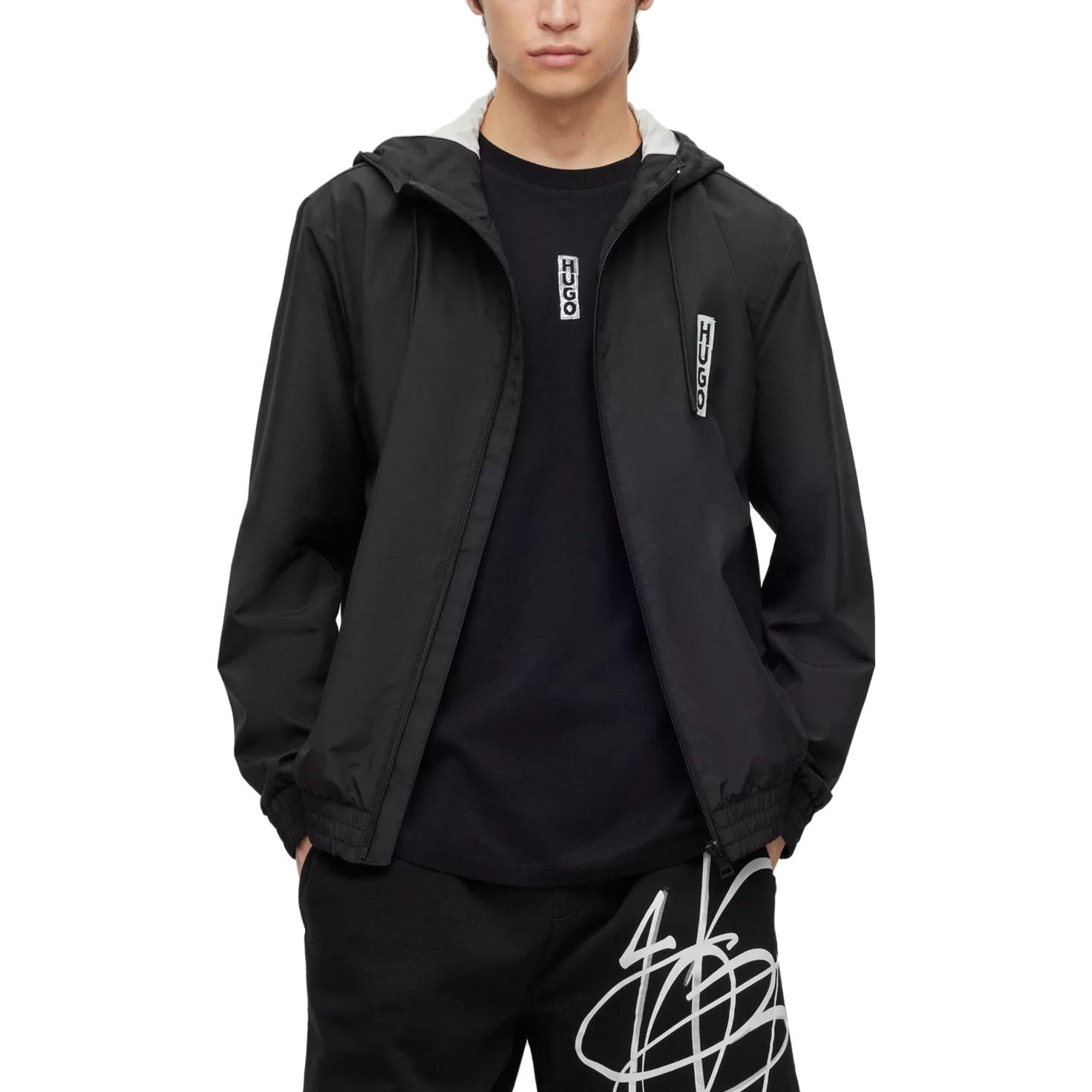 Shop HUGO BOSS 黑色Logo印花連帽拉鍊外套 50493643-001
