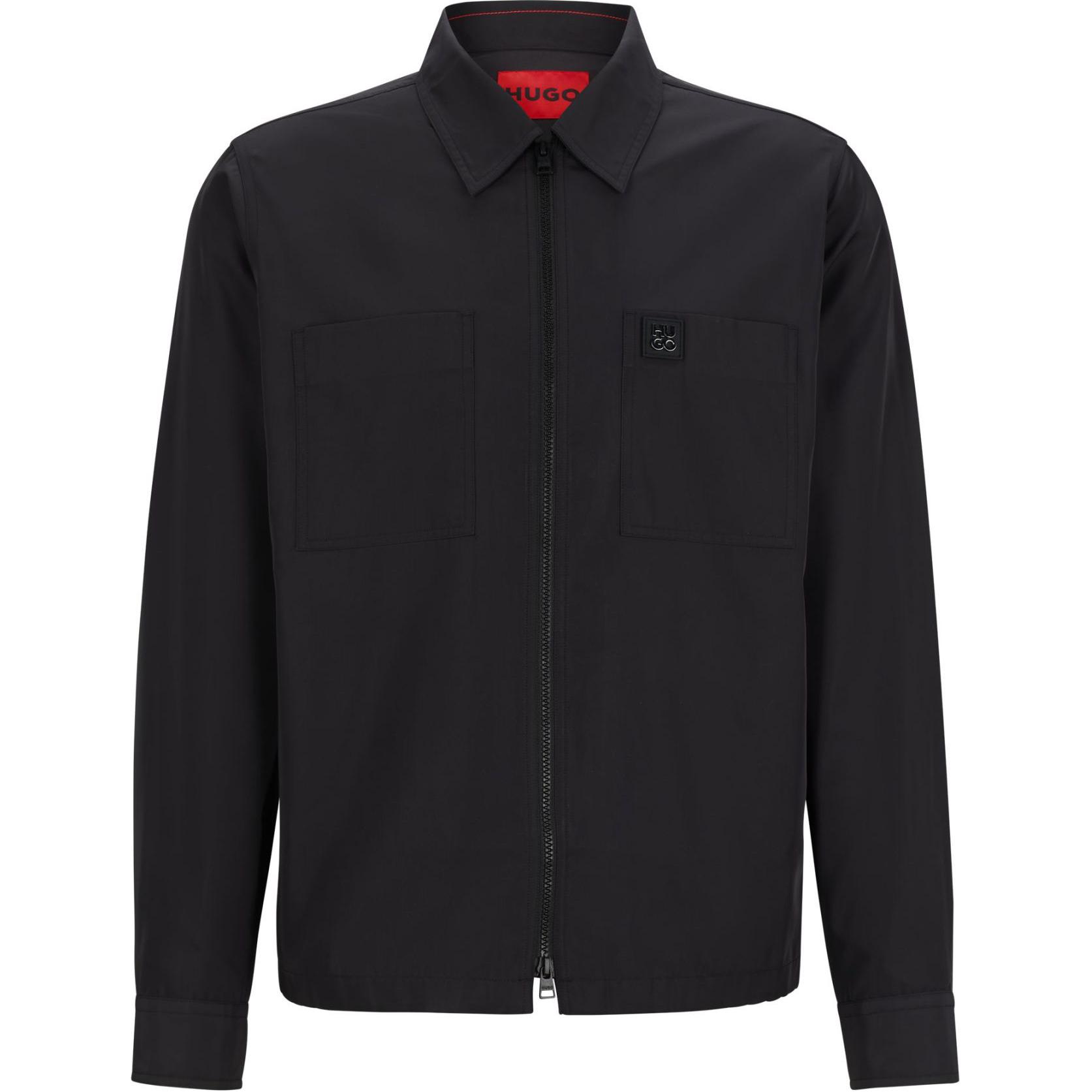 HUGO BOSS  Black Logo Zip-Up Polo Long Sleeve Shirt 50520058-001