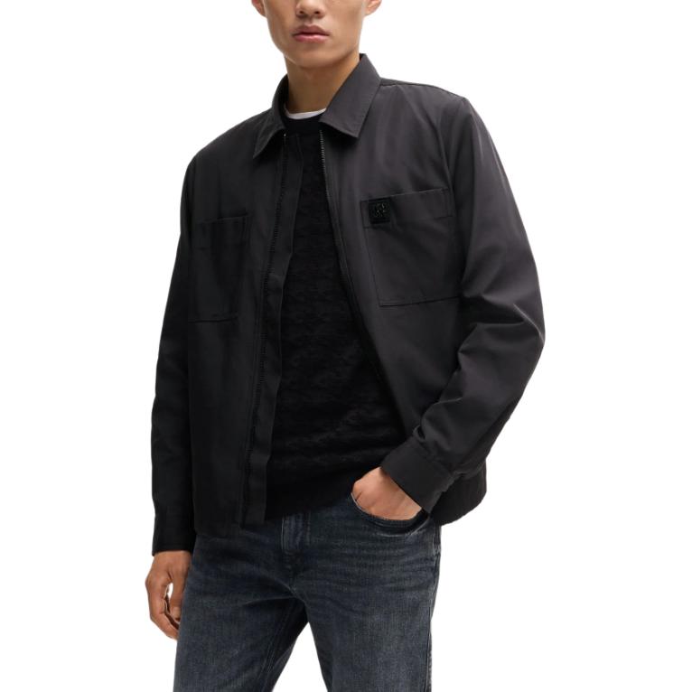 Shop HUGO BOSS  Black Logo Zip-Up Polo Long Sleeve Shirt 50520058-001