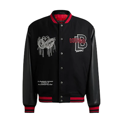 HUGO BOSS Black Loose Fit Bomber Jacket with Logo Applique. 50525239-001
