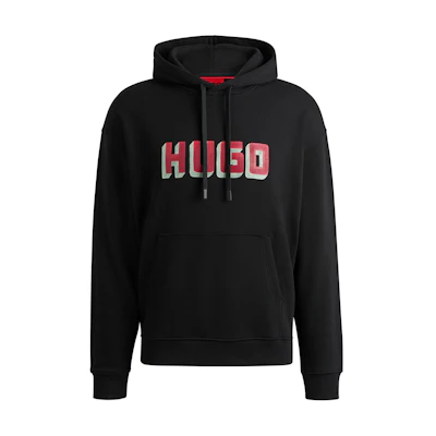 HUGO BOSS Black Loose Fit Hoodie with Logo Print. 50516655-001