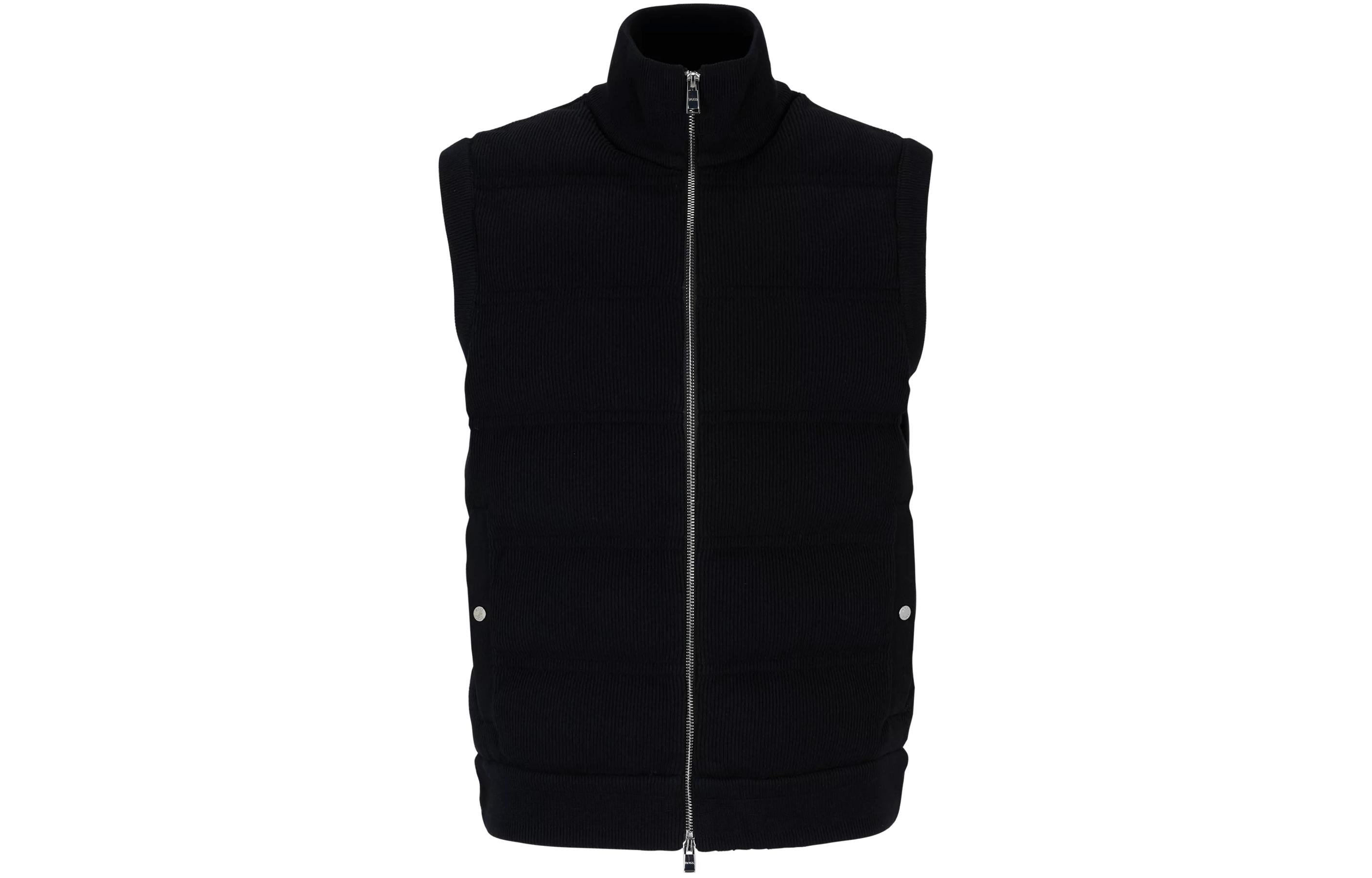 Order 雨果博斯 黑色常规版型无袖罗纹棉混纺马甲 50500677-001