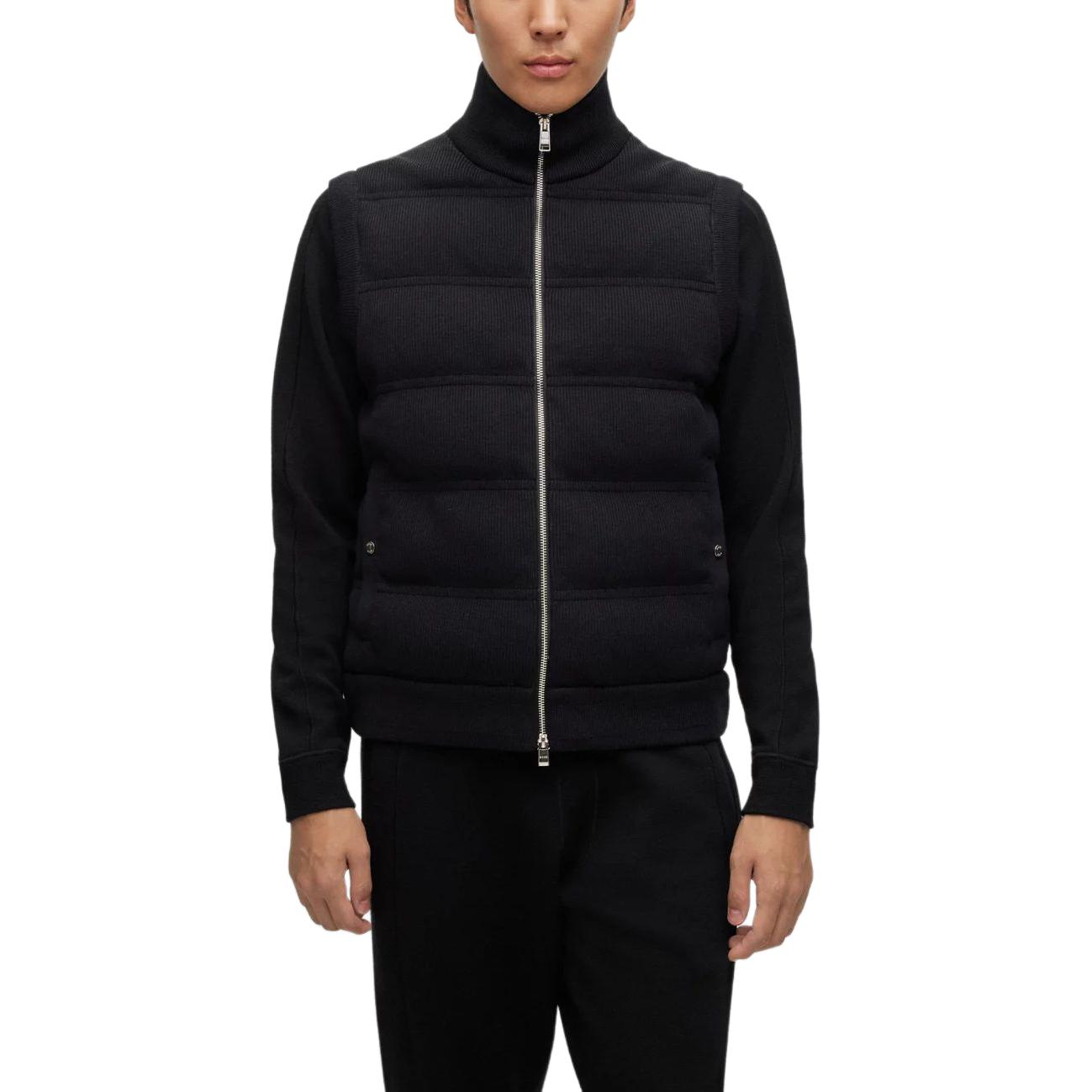 Lookbook 雨果博斯 黑色常规版型无袖罗纹棉混纺马甲 50500677-001