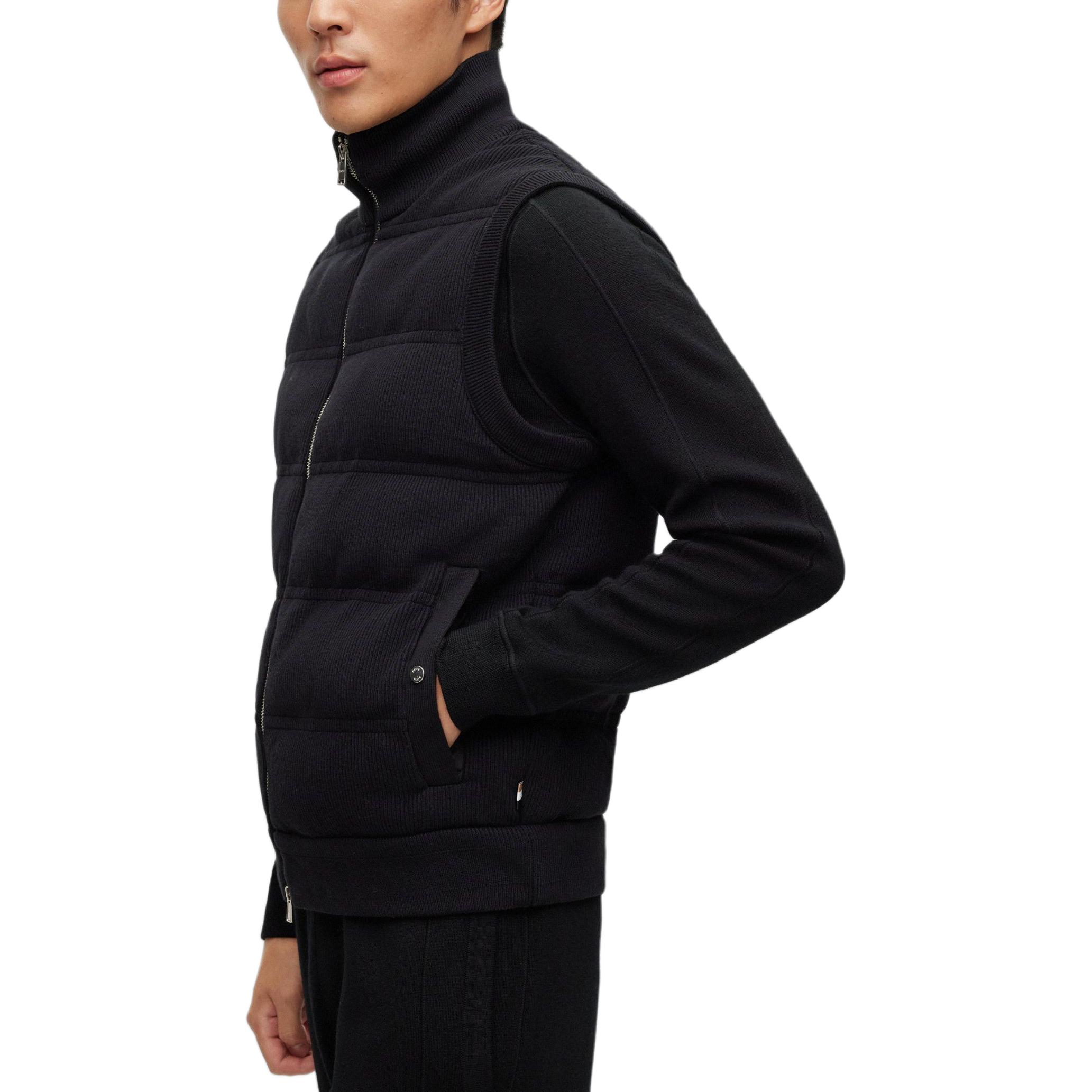 Purchase 雨果博斯 黑色常规版型无袖罗纹棉混纺马甲 50500677-001