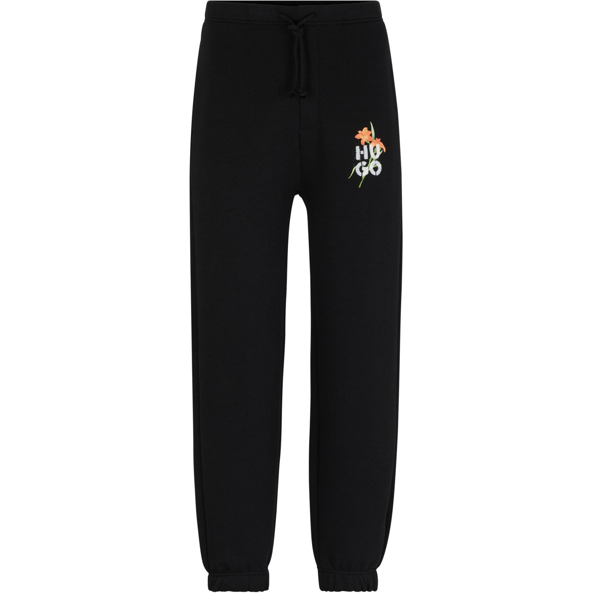 HUGO BOSS  Black Relaxed Fit Joggers with Logo and Drawstring. 50517431-001
