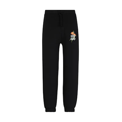 HUGO BOSS Black Relaxed Fit Joggers with Logo and Drawstring. 50517431-001
