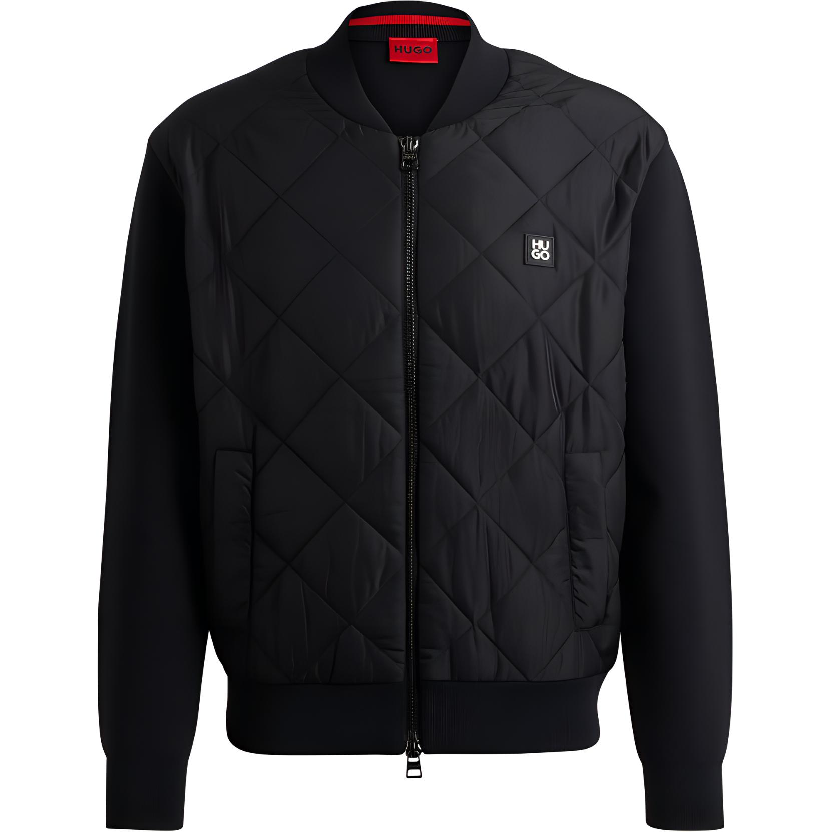 HUGO BOSS  Black Relaxed Fit Solid Logo Baseball Jacket 50516619-001