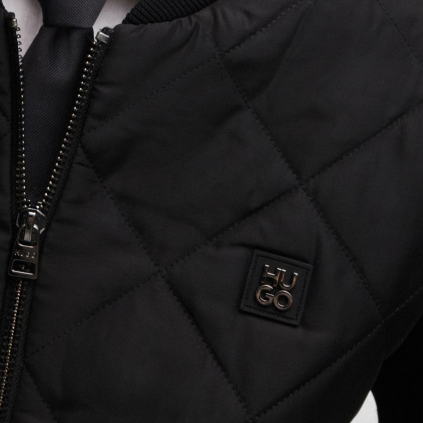 HUGO BOSS  Black Relaxed Fit Solid Logo Baseball Jacket 50516619-001 圖 7