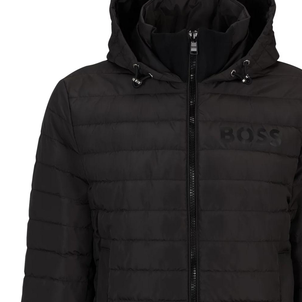 Sizing HUGO BOSS 黑色純色全拉鏈連帽外套夹克 50510181-001