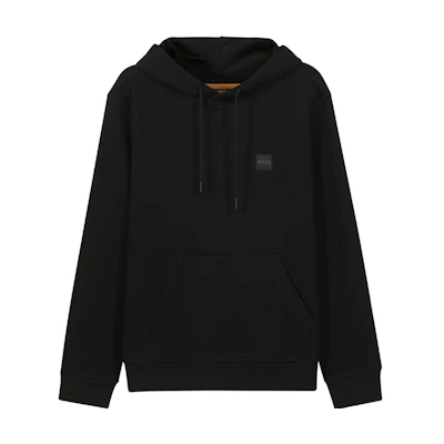 HUGO BOSS Black Solid Logo Patch Pullover Hoodie. 50468445-001