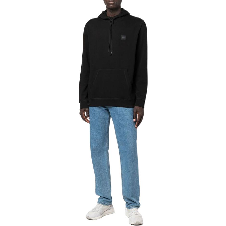 Shop HUGO BOSS 黑色純色標誌貼布連帽上衣. 50468445-001