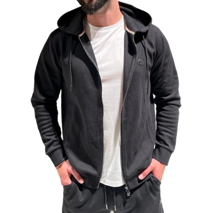 Order HUGO BOSS 黑色純色Logo拉鍊連帽外套。 50520303-001