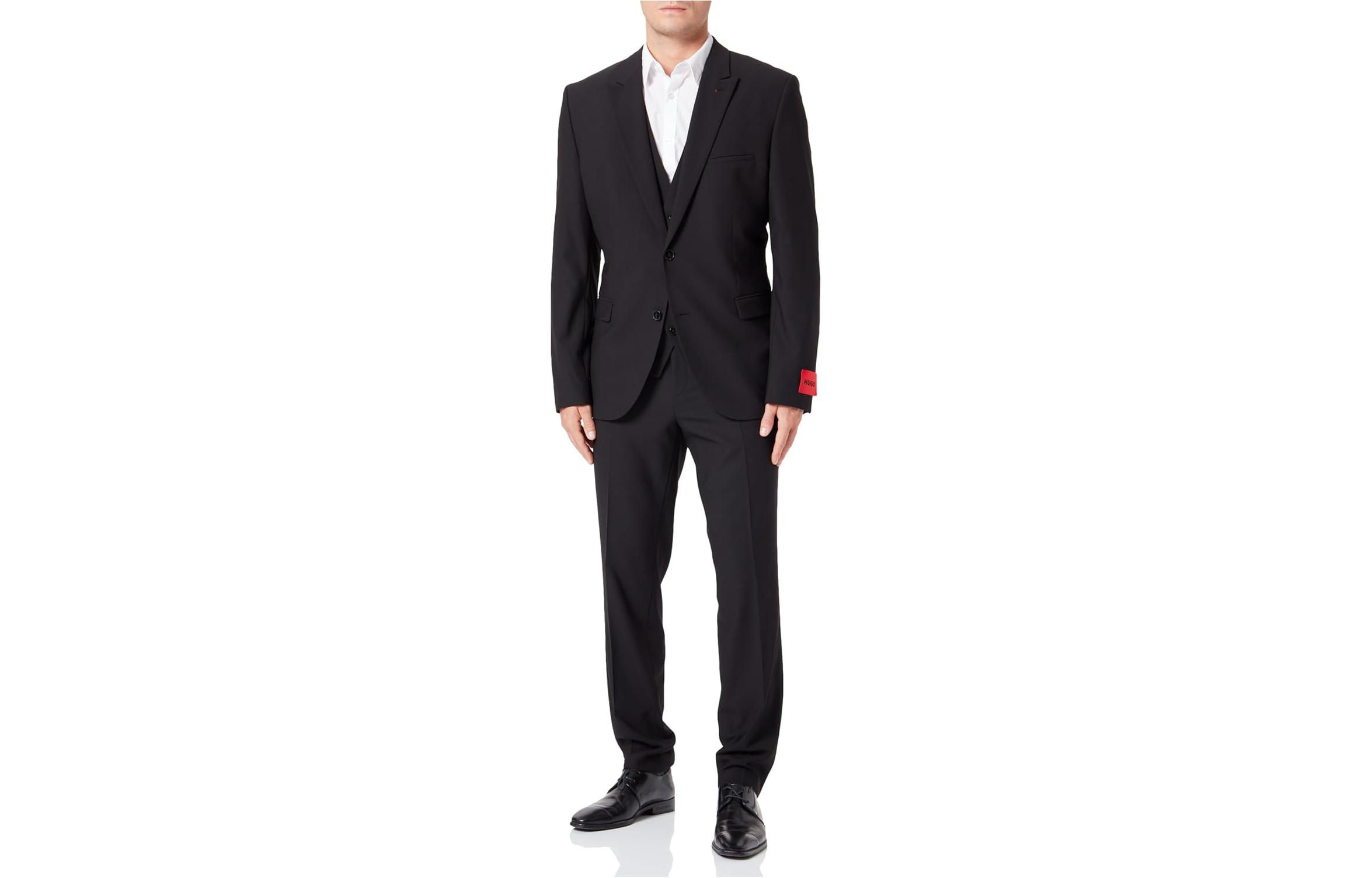 HUGO BOSS  Black Solid Single-Breasted Vest Straight Suit Set 50500386-001