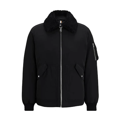 HUGO BOSS Black Water-Repellent Jacket with Faux-Fur Collar. 50498199-001