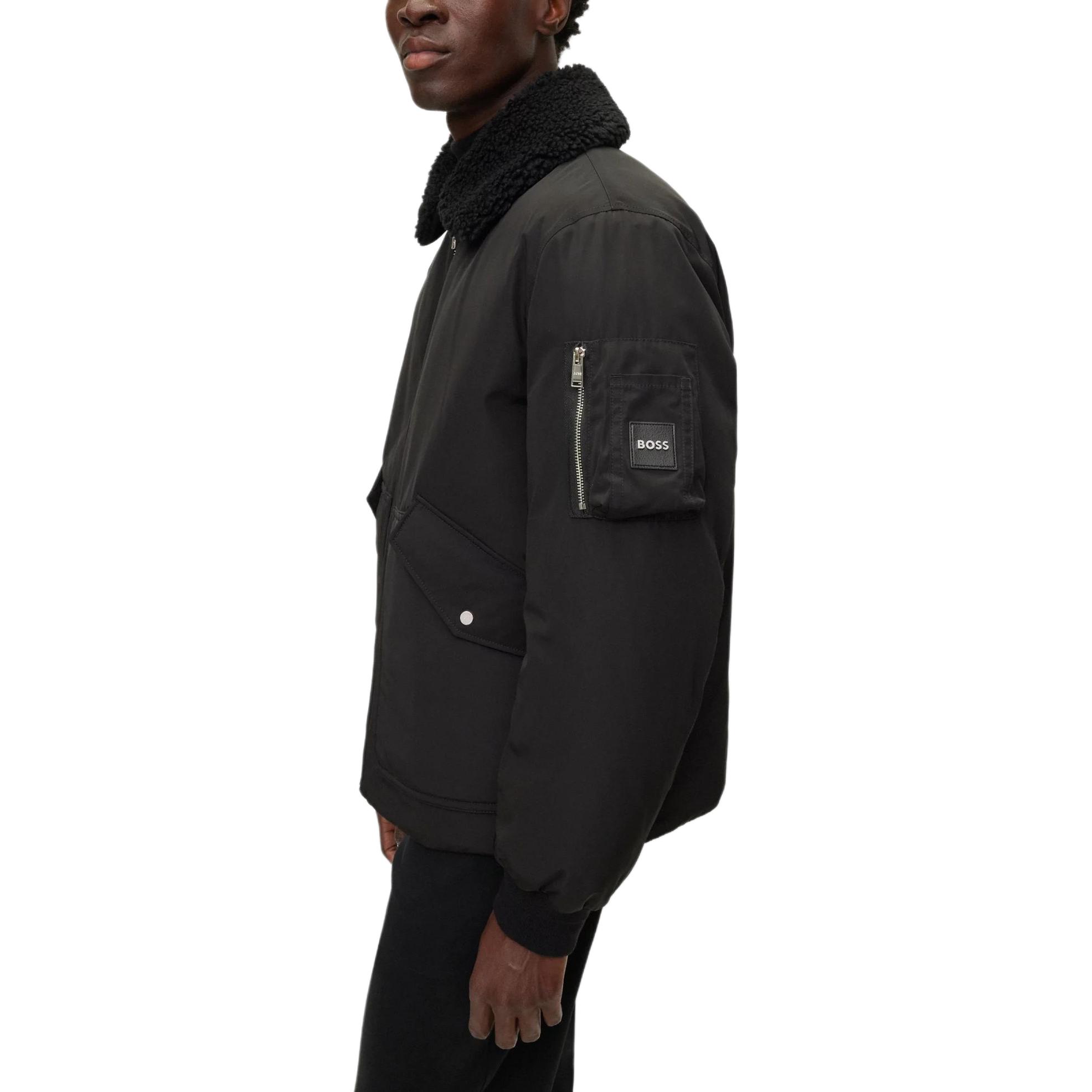 HUGO BOSS  Black Water-Repellent Jacket with Faux-Fur Collar. 50498199-001 圖 6