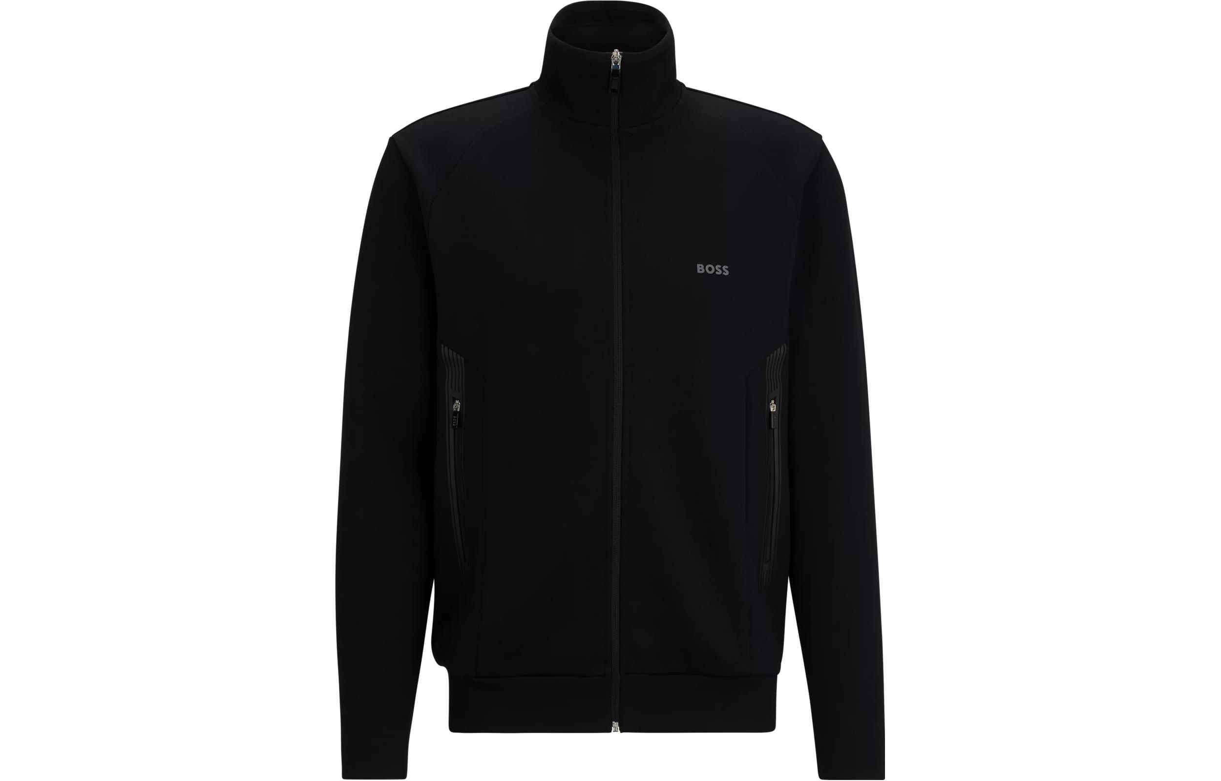 HUGO BOSS  Black Zip-Up Sweatshirt Jacket with Logo Print. 50504730-001
