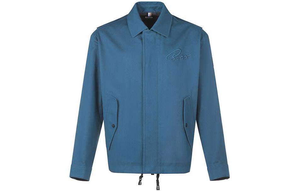 Order HUGO BOSS  Blue Embroidered Logo Polo Collar Long Sleeve Jacket. 50470140-424