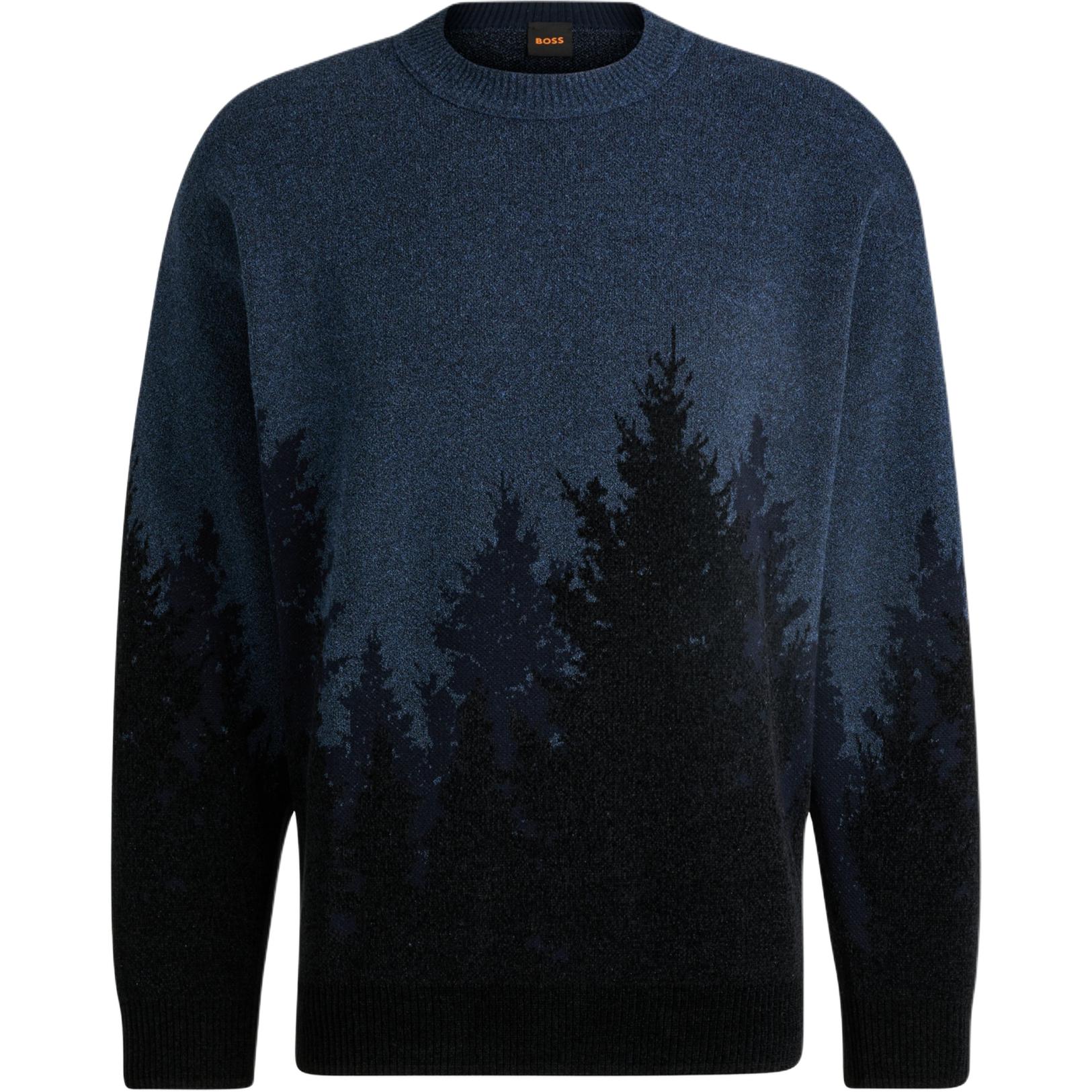 HUGO BOSS  Blue Jacquard Crewneck Long-Sleeve Sweater 50519101-482